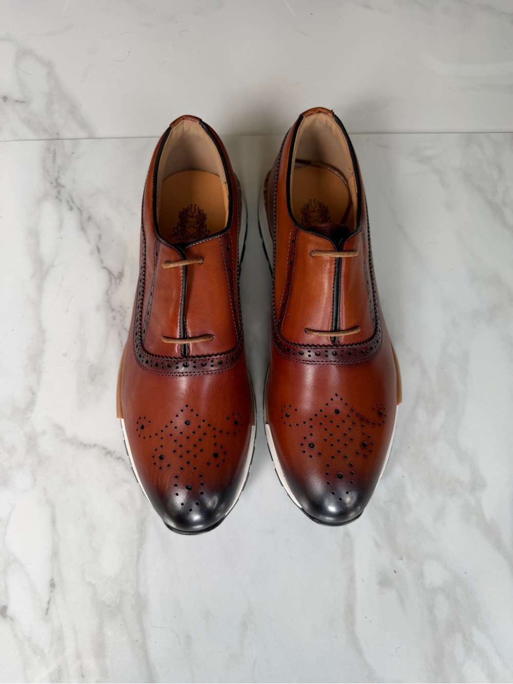 Men's Tan Burnished Wingtip Derby Shoes